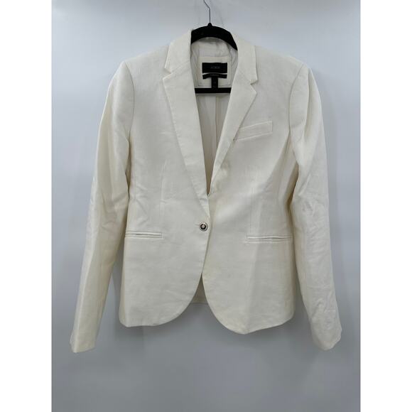 J. Crew Campbell Linen White Blazer Single Button Jacket Size 8 Medium - Picture 1 of 13